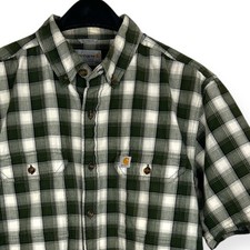 Carhartt Short Sleeve Plaid Button Down Mens L Relaxed Fit Cotton Shirt Green
