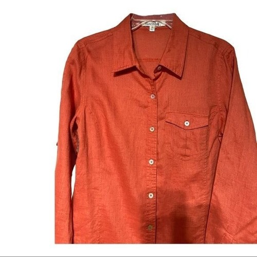 Camisa con botones Travelsmith para mujer M naranja lino cápsula de playa - Imagen 2 de 6