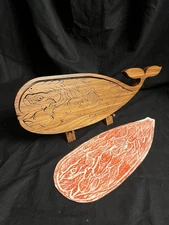 Handmade Wood Puzzle Jonah Whale Fish Puzzle + Stand Figure Local Artist Jigsaw