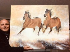 Original Acrylic painting, stretched canvas 30”x36” Horses, Ready to hang