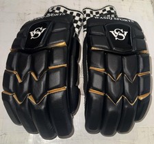 WASIQ SPORTS Cricket Batting Gloves Mens Medium Black Padded Leather Protection
