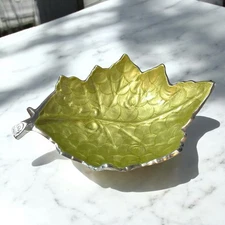 Beautiful Julia Knight Leaf Centerpiece Bowl-Large Green/Silver Swirl Designed