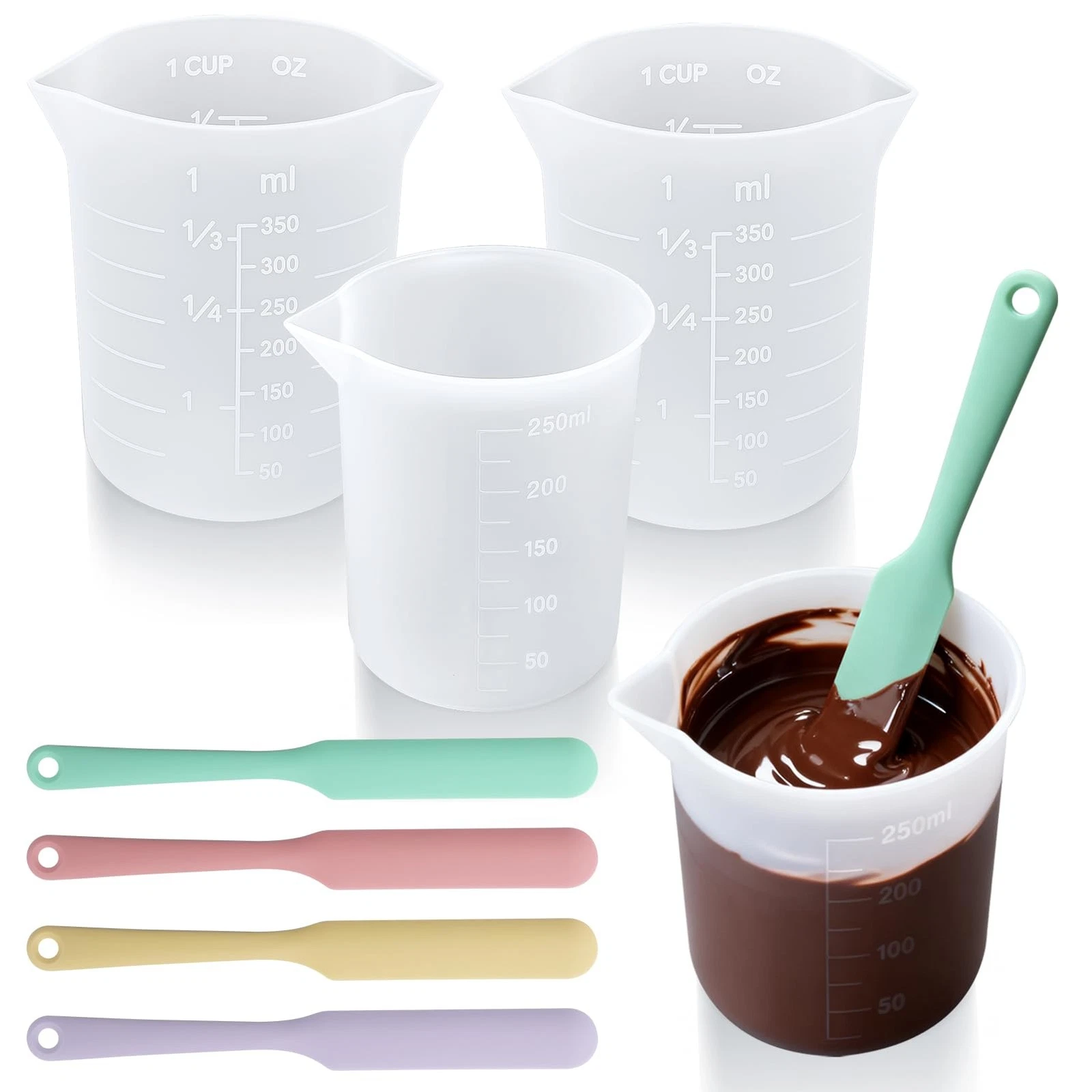 Silicone Chocolate Melting Cup Set with 4 Silicone Measuring Cups (250ml & 35...