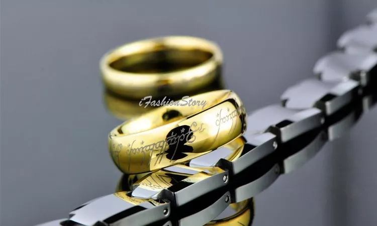 Gold LOTR Tungsten Ring - LOTR Five Collection —  Unique Mens  Wedding Rings