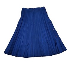 Vintage Union Made USA Skirt Solid Blue Accordian Pleated Side Buttons Size 10