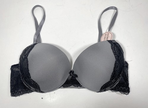 Jezebel Padded Push-Up Underwire Demi Bra Size Gray Black Lace 34 C - Picture 4 of 6
