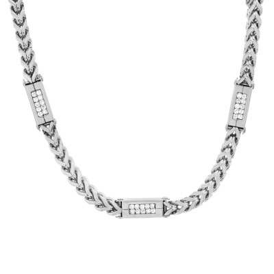 Steeltime 18K Gold Plated Franco Chain Necklace with Simulated Diamonds 