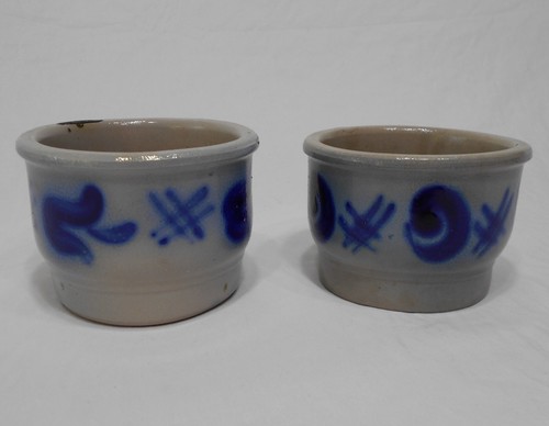 Germany 2 Vintage WESTERWALD Salt Glazed jar crock cobalt blue & gray lot 1 - Picture 4 of 6