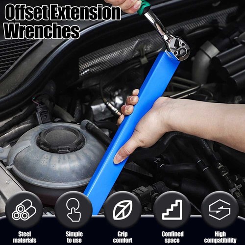 3/8" Offset Extension Wrench Set Ratchet Spanner Wrench Extender with Adapter - Foto 6 di 10