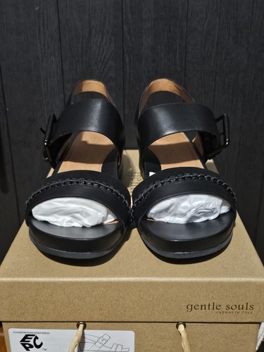 GENTLE SOULS KENNETH COLE Womens Black Giulia Open Wedge Slingback Sandal Sz 7.5