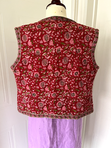 Kani The Vogue by Rockford 70s Vintage Red Indian Cotton Quilted Waistcoat Gilet - Picture 8 of 24