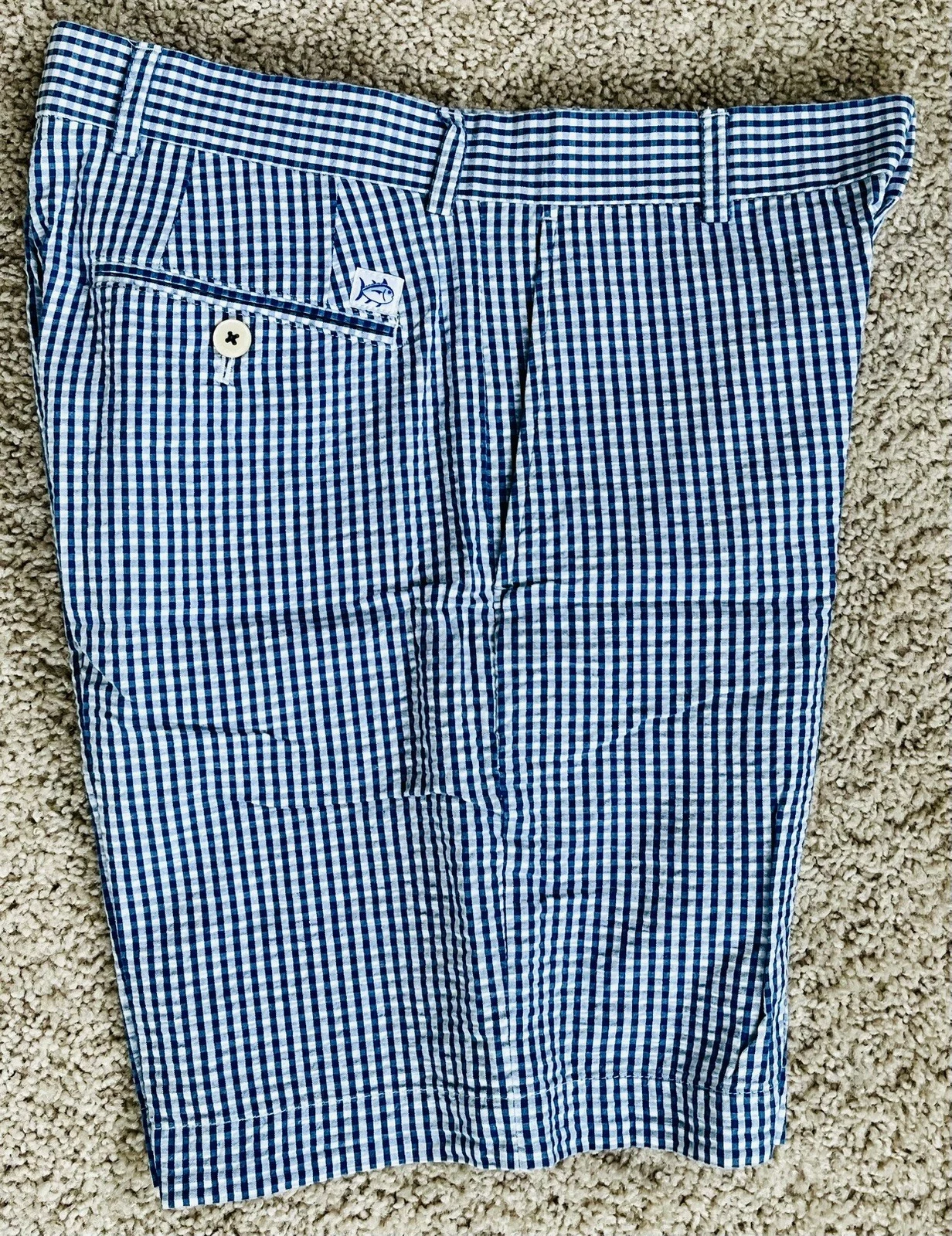LN Southern Tide Blue White Plaid Seersucker Vineyard Flat Front Men’s Shorts 30