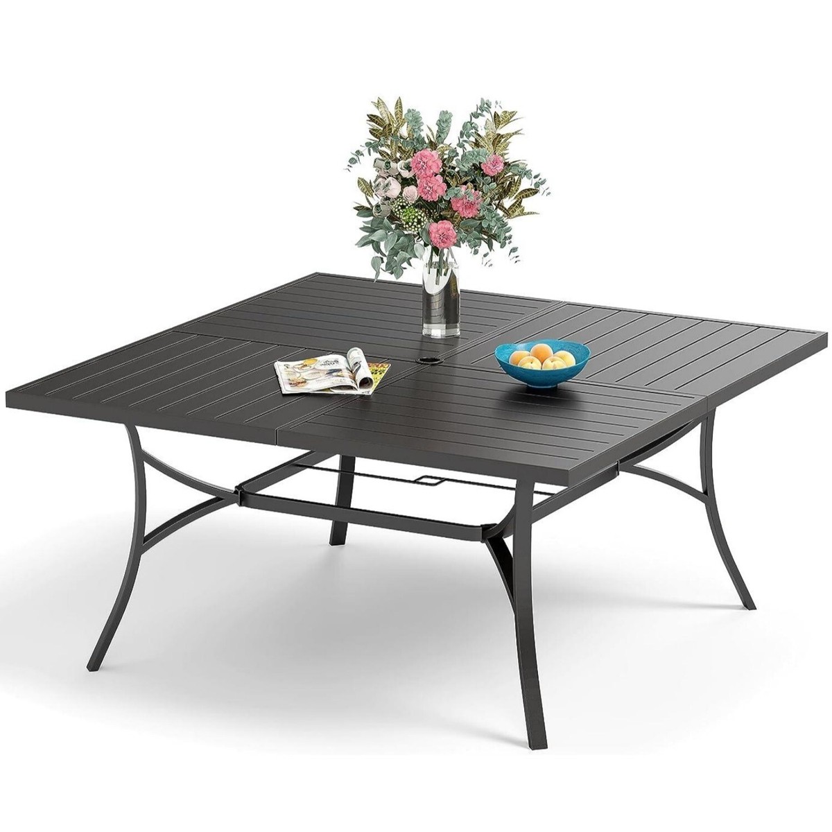 60''x60'' Outdoor Dining Table Square Metal Patio Table with
