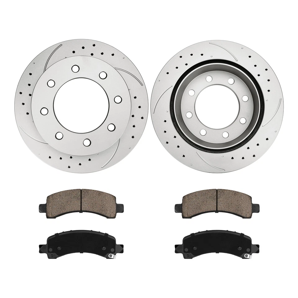 Rear Drilled Disc Rotors & Brake Pads For Chevrolet Express 3500 GMC Savana 3500 - Image 3 of 4