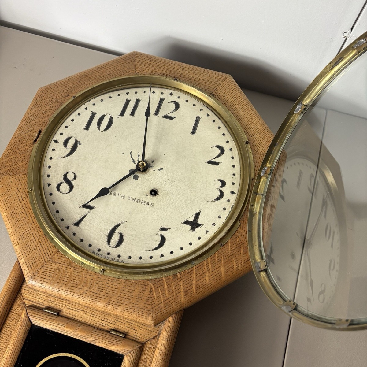 Seth Thomas Drop Regulator Octagon School House Wall Clock Circa
