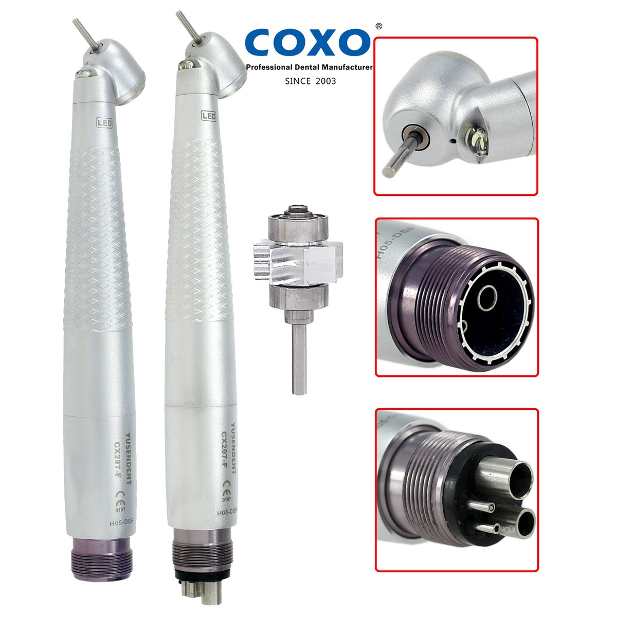 COXO Dental 45° LED High-Speed Handpiece – Self-Power Oral Surgery Turbine, 4-Hole Midwest Fit