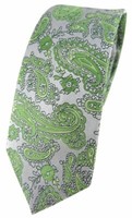 Schmale Tigertie Designer Krawatte In GrüN Silber Paisley Gemustert