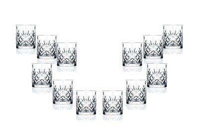 Melodia DOF Stemless Glasses 10.5 Oz, Crystal Cut Party Glassware Set of (12)