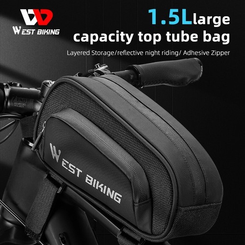 Bicycle Front Frame Top Tube Bag MTB Road Bike Bag Cycling Pouch Pack Black 1.5L - Picture 6 of 17