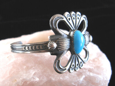 Navajo Sterling Silver and Turquoise Sandcast Cuff bracelet