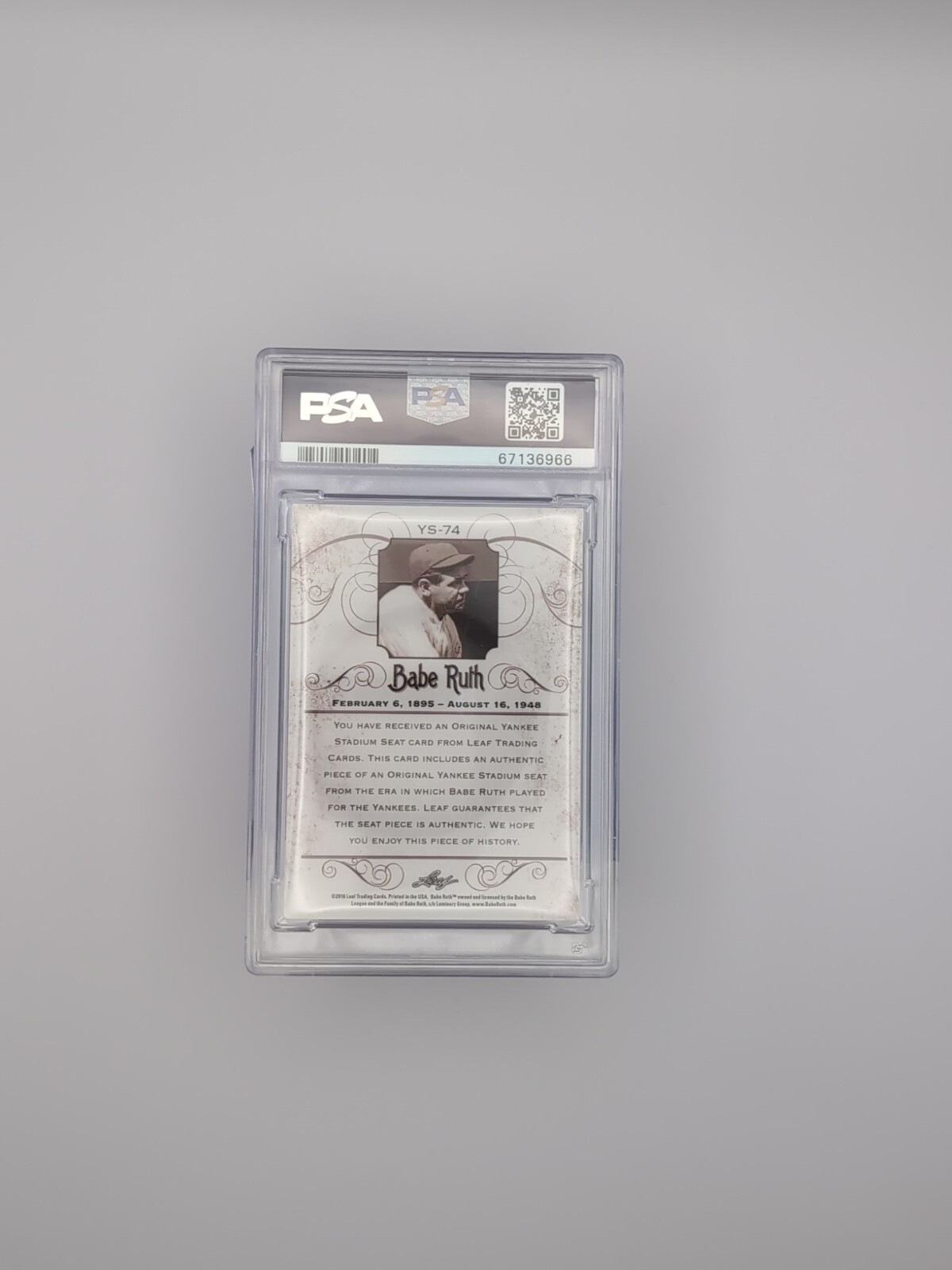 2016 Leaf Babe Ruth Collection Original Yankee Stadium Seat YS74