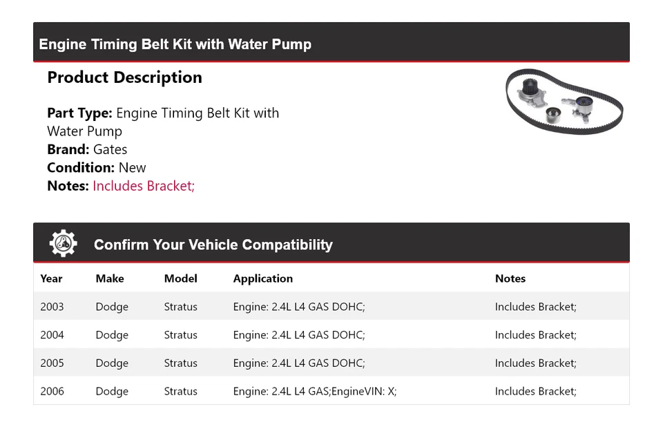 Kit de correa de distribución de motor Dodge Stratus 2003-2006 con puertas de bomba de agua 2004 Foto 2 de 4