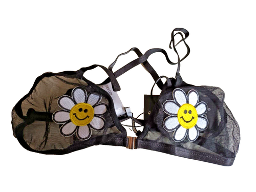 Saint Genies Small Black Mix Daisy Decal on Mesh Front-Fastening Crossback Bra - 第 1/3 張圖片