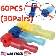 60Pcs Quick Splice T-Tap Insulated Crimp Terminals Spade Wire Connectors Kit