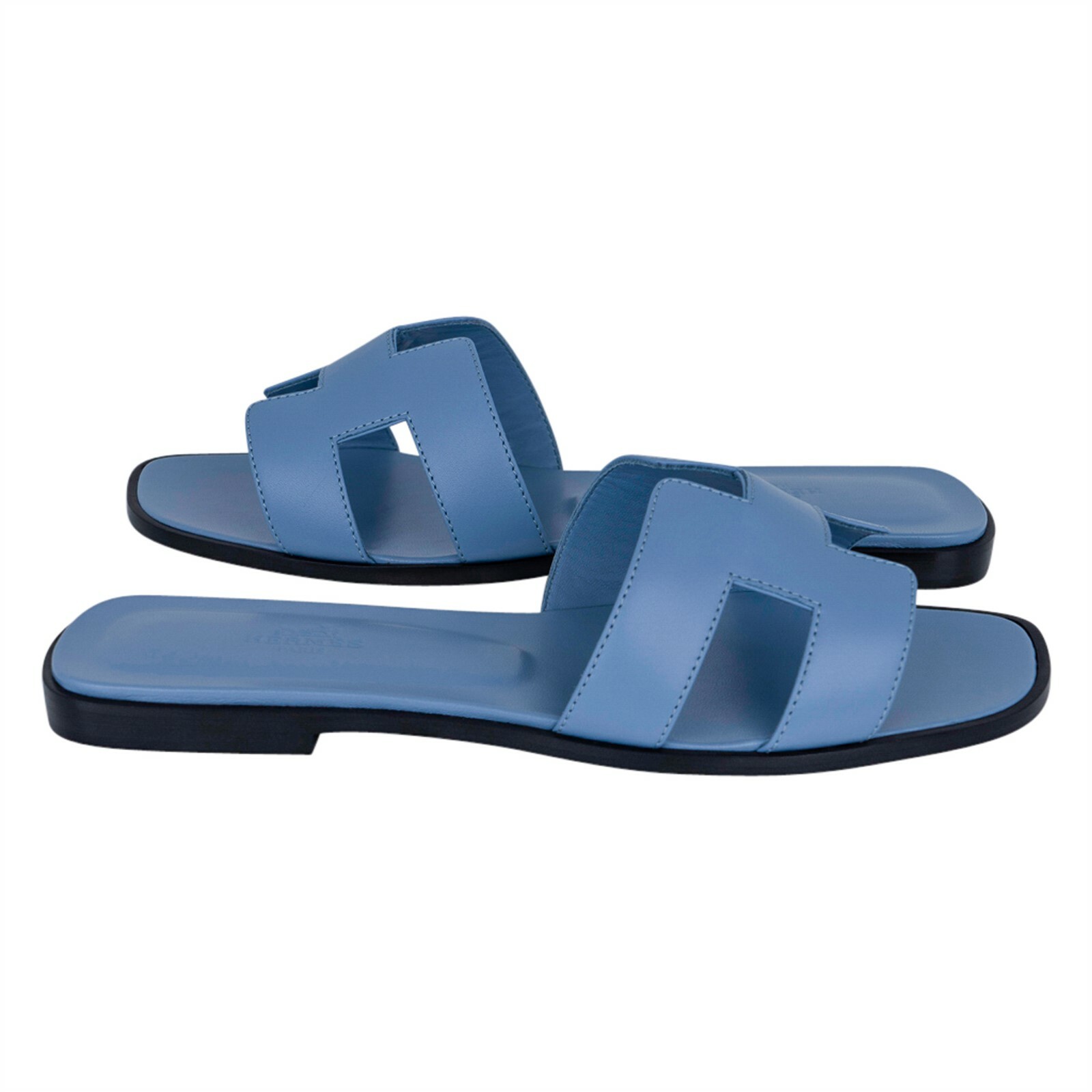 Hermes Oran Sandal Blue Bleuet Leather Size 37 / 7 New w/Box