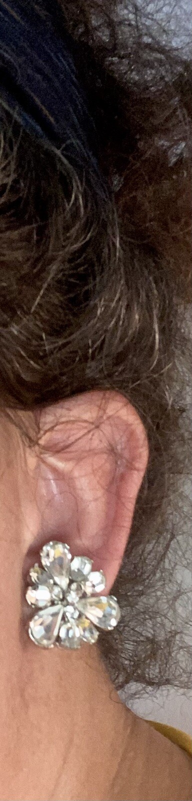 Vtg Bogoff Clear Rhinestone Clip Earrings Silver … - image 2