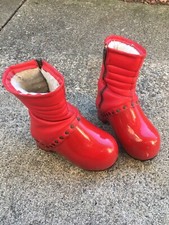 Vintage Red Famolare Italy Wood ? Clogs Zippered Moon Boot Vinyl ? Shoes Size 5