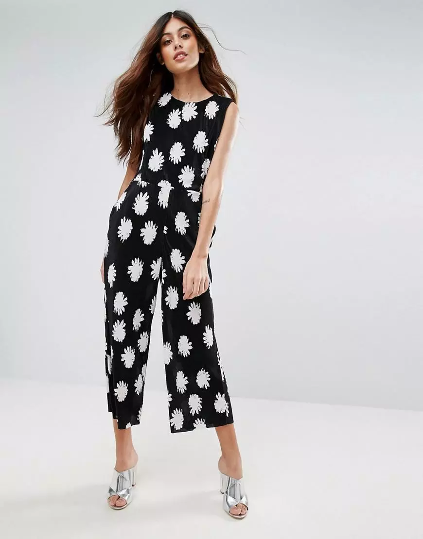 NEW WAREHOUSE BLACK PLISSE FLOWER STAMP JUMPSUIT PARTY HOLIDAY