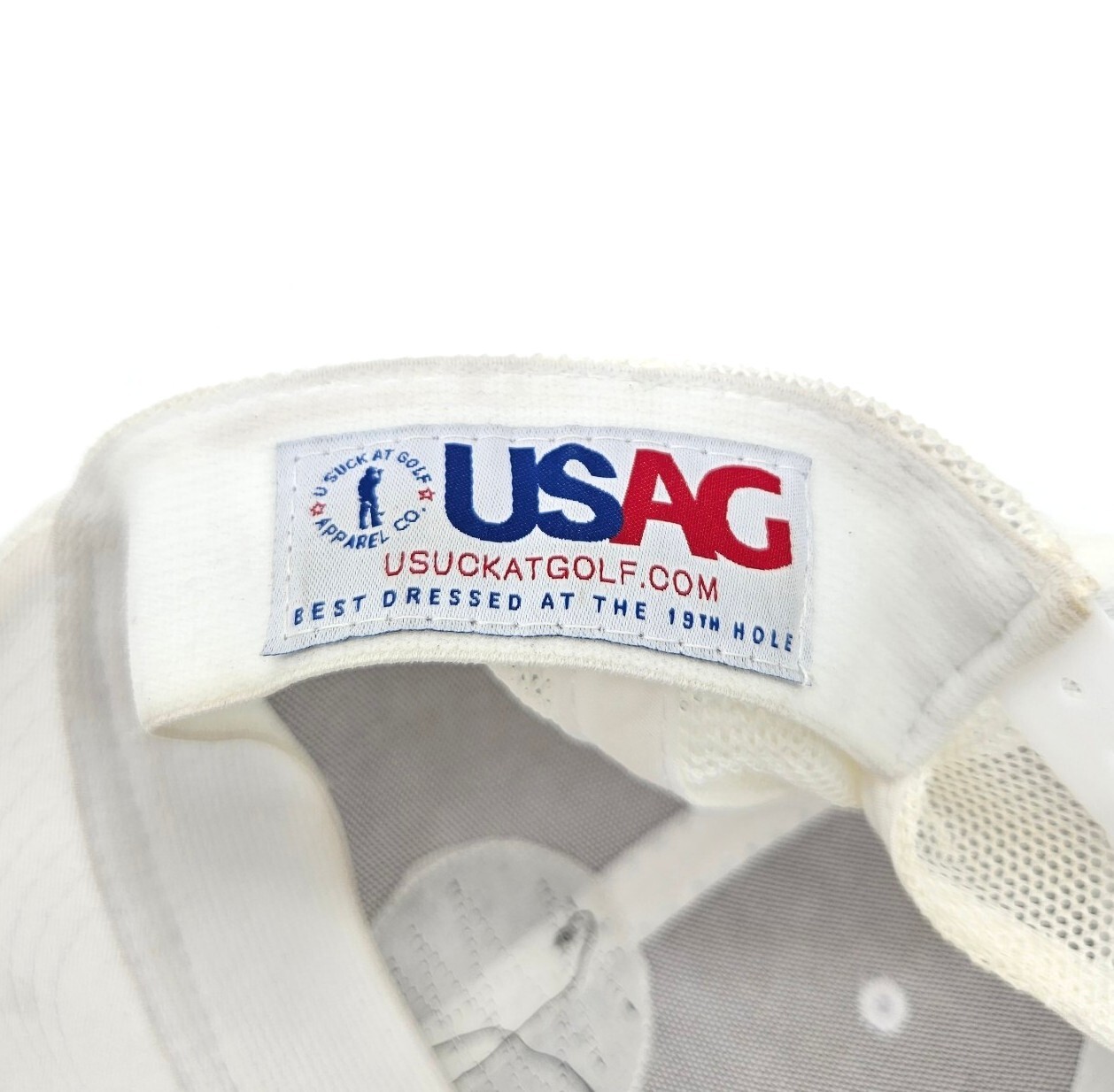U Suck At Golf USAG Apparel Mesh Snapback Trucker Patch Hat Ball Cap White
