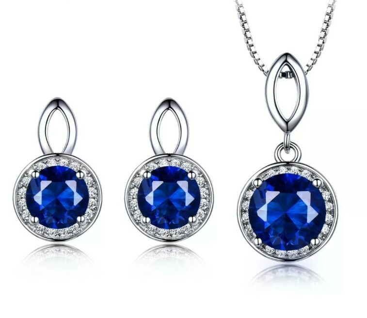 925 Solid Silver Blue Sapphire Gem Nano, earrings and