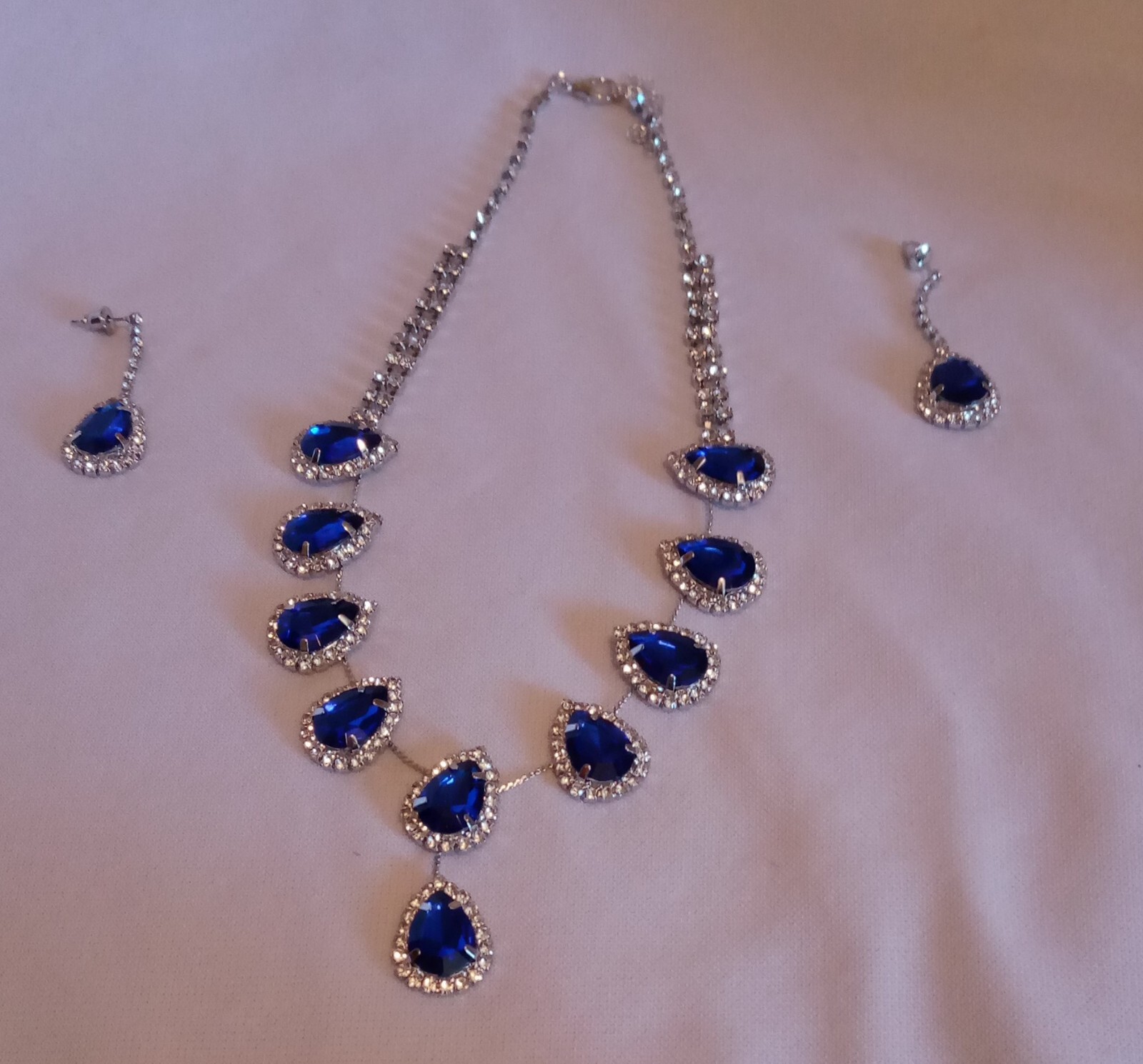 Rhinestone Choker Necklace Earring Royal Blue Women's 14