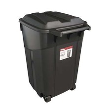 45 Gallon Wheeled Heavy Duty Plastic Garbage Can, Attached Lid, Black