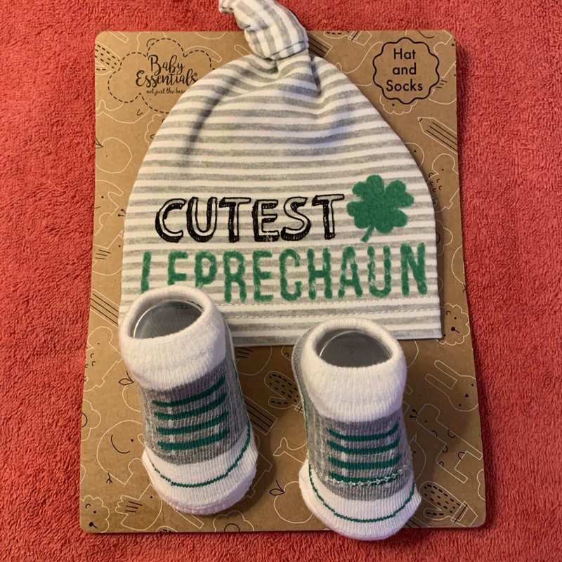 ST. PATRICK IRISH OUTFIT CUTEST LEPRECHAUN KNIT CAP & SHOES SIZE 0-6 MONTH NEW