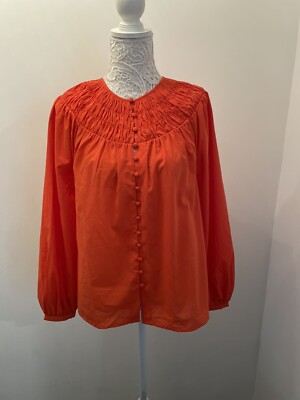 DAMENBLUSE LA REDOUTE ORANGE BALLONÄRMEL GRÖSSE UK 10 BRANDNEU