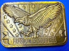 Patriotic Freedom Is Not Free Vintage USA American Eagle Flag Belt Buckle