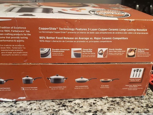 Farberware Glide 12 pc Cookware Set Black Copper Ceramic Nonstick Pots and Pans - Picture 7 of 12