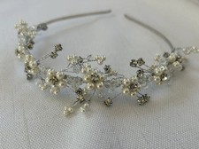 Bridal Headband Tiara w/ Pearls  Rhinestones Silver Floral Boho Wedding NEW 