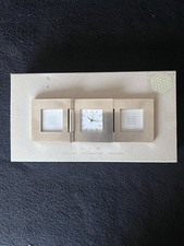 Vtg C.I.D Solid Brass Twin Folding Photo Frame Mantle Clock In Box (new battery)