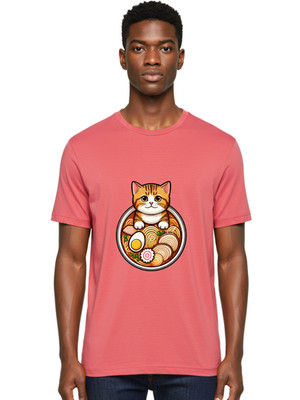 Cat-In-Ramen-1 Mens Graphic Tee, 100% Cotton, Casual Summer Wear