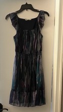 Multicolor Abstract Chiffon Ruffle Sleeve A-Line Knee Length Dress for Women