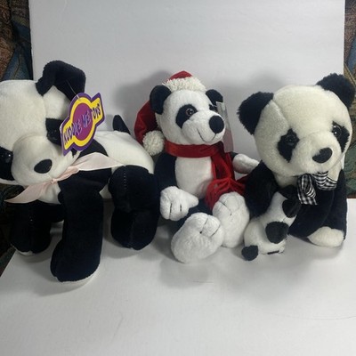 Plush Panda Lot Of 3 Bears One With Santa Hat