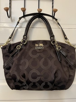 COACH MADISON DOTTED OP ART LARGE SOPHIA SATCHEL BAG DARK BROWN