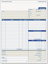 Job Invoice with Materials List, 3-Part, Carbonless, 8.5 X 11 Inches, 50 Sets pe
