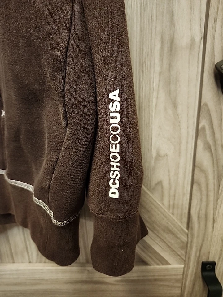 Vintage Y2K DC Shoes Mens Size Medium Brown Hoodie Sweatshirt Full Zip Skate - Изображение 3 из 4