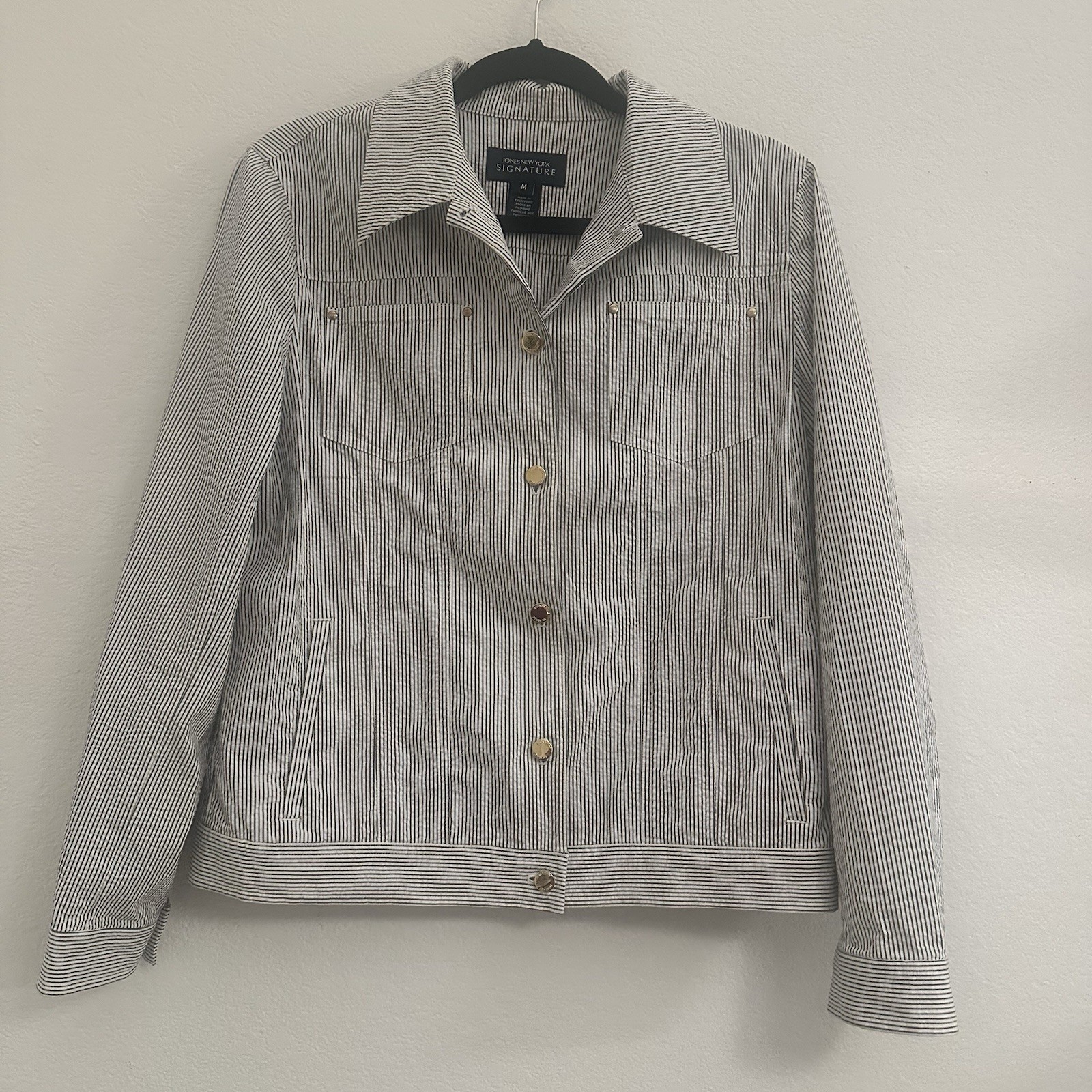 Jones New York Signature Cotton Stretch Jacket Stripe M