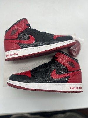 Nike Air Jordan 1 Mid SS Bred Text Black Red GS Size 6.5Y Youth DM9650 001 AJ